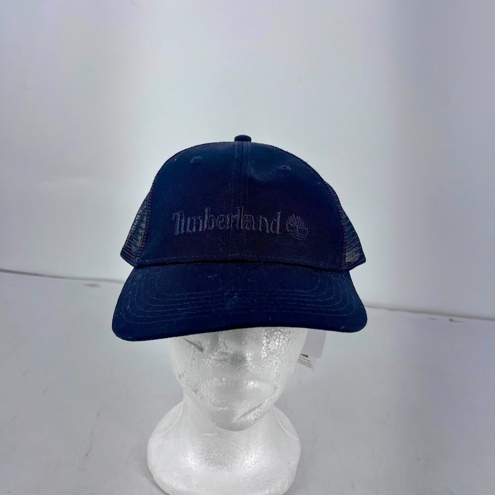 Timberland Mens Black Tonal Logo Mesh Back Trucker Hat Snapback Cap OSFA NEW